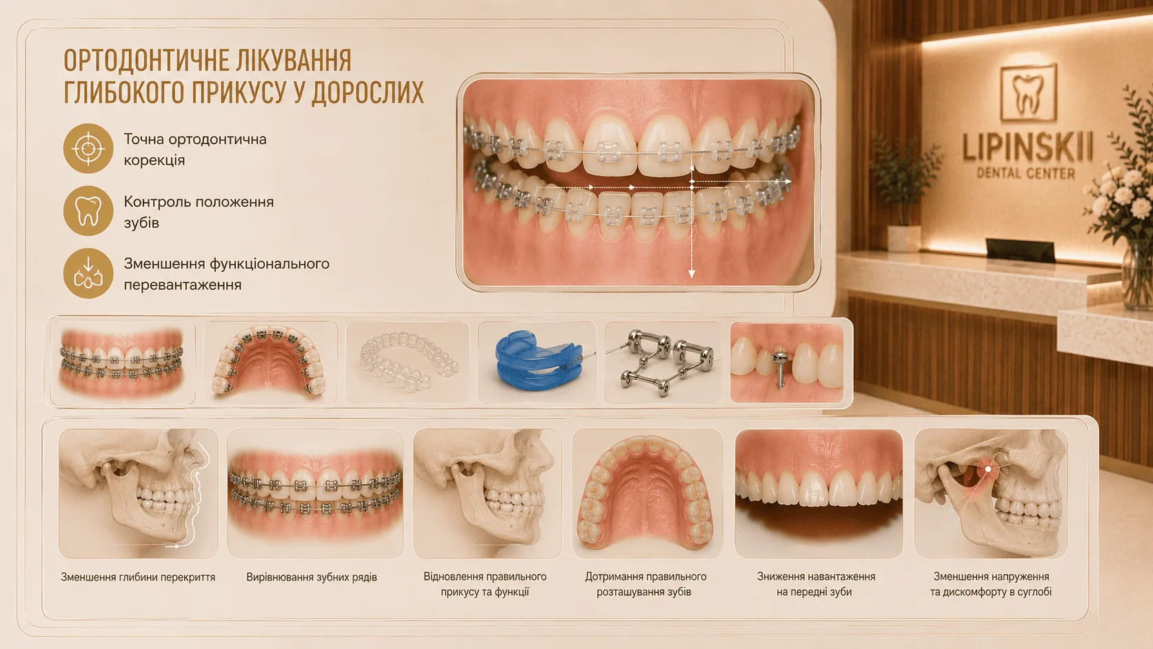 Лікування глибокого прикусу у дорослих після завершення росту щелеп