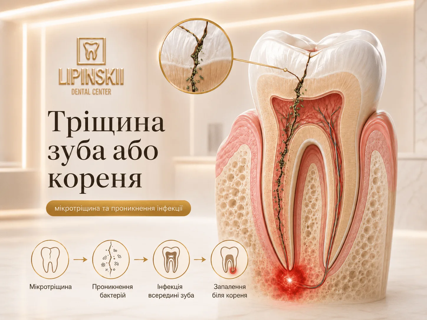 Тріщина зуба або кореня як причина запалення і інфекції